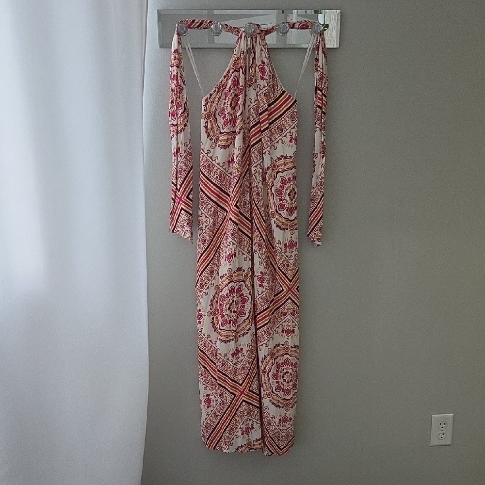 Forever 21 Halter Pink and Cream Maxi Dress
